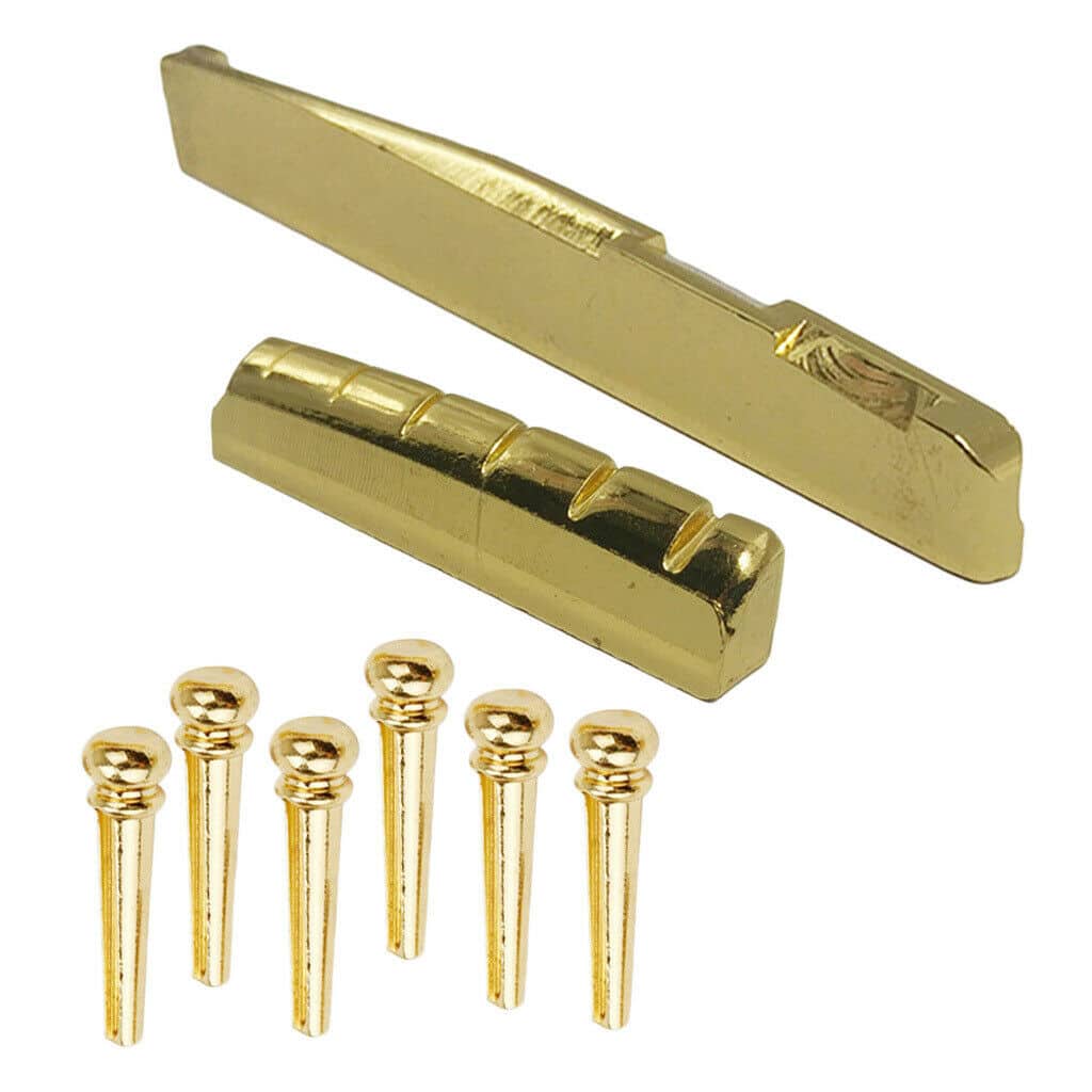ULTNICE Bridge Pins with Bridge Saddle and Nut for Acoustic Guitar Brass 