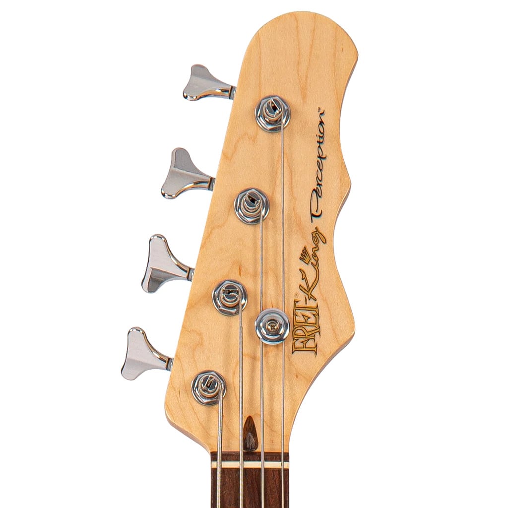 Close-up of a guitar headstock with six tuning pegs, strings, and a light wood finish