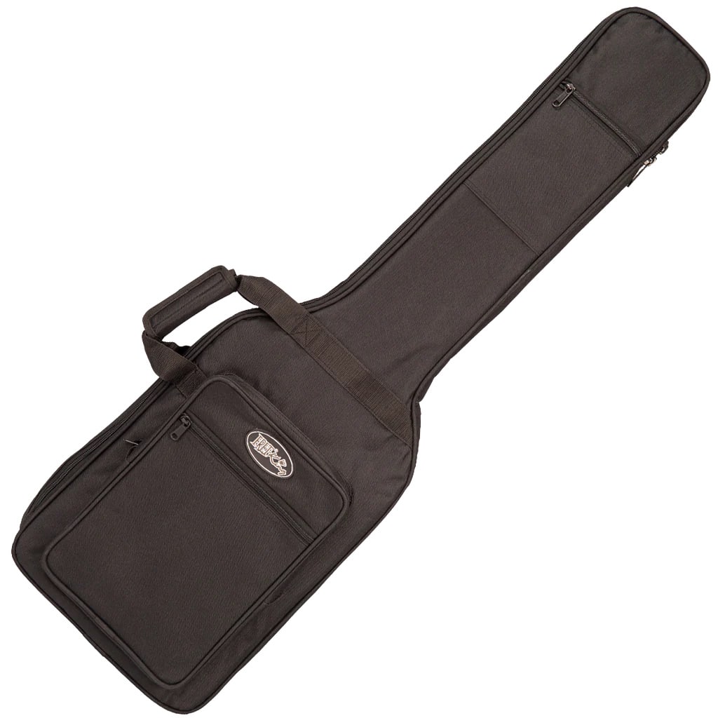 Black soft guitar gig bag with carrying handle and front zip pocket
